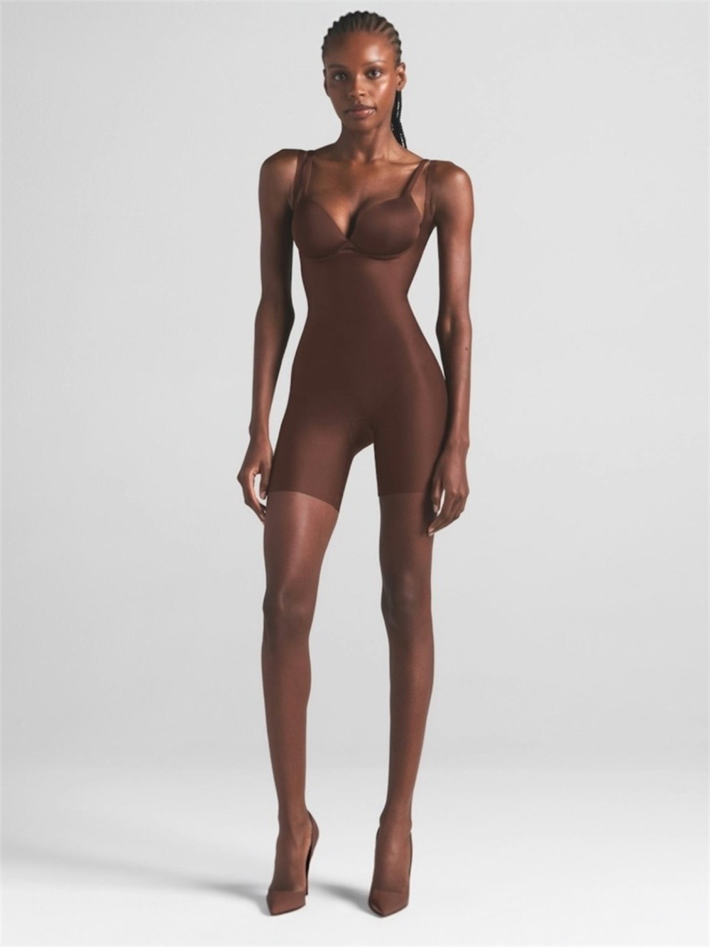 Skims Core Sculpt Open Bust Mid Thigh Bodysuit Size 3X Cocoa